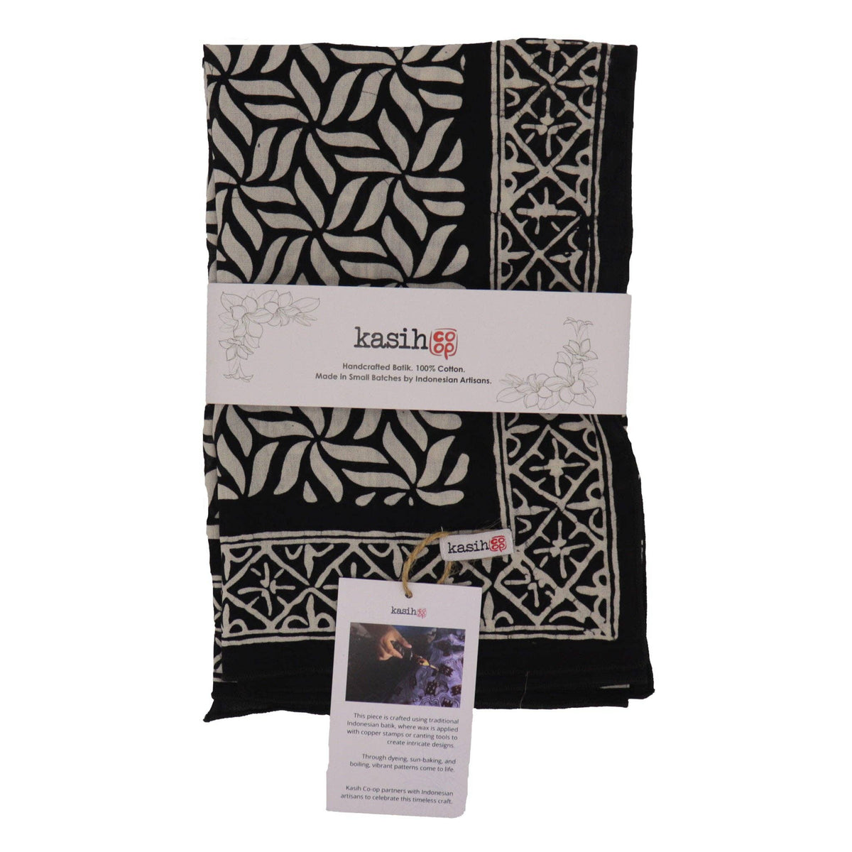 Hand Dyed Batik Bandana, 100% Soft Cotton, Onyx Pinwheel, Black White