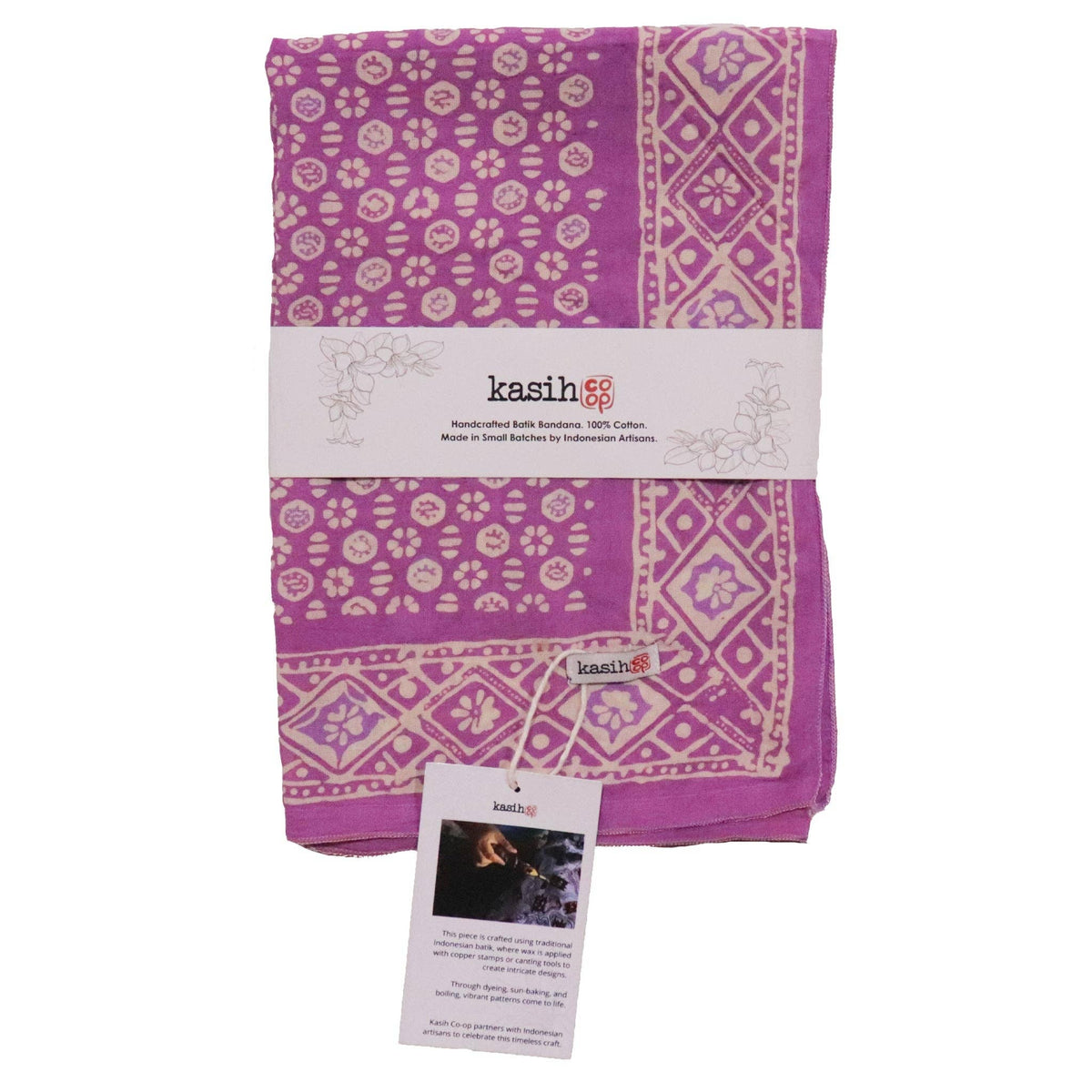 Hand Dyed Batik Bandana, 100% Soft Cotton, Timeless Trace, Purple Flower, Lilac, Lavender, Pink, Graduate's Gift