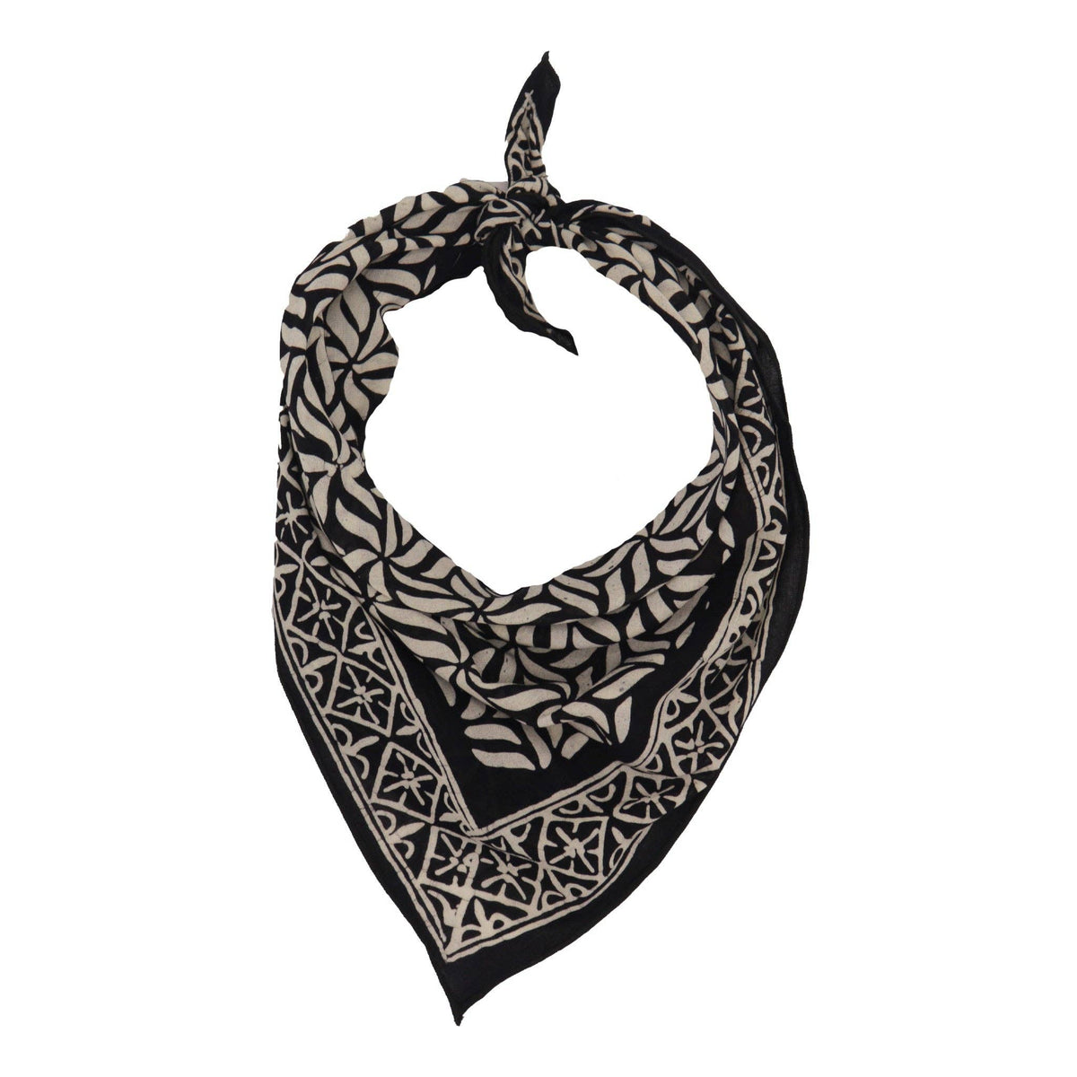 Hand Dyed Batik Bandana, 100% Soft Cotton, Onyx Pinwheel, Black White
