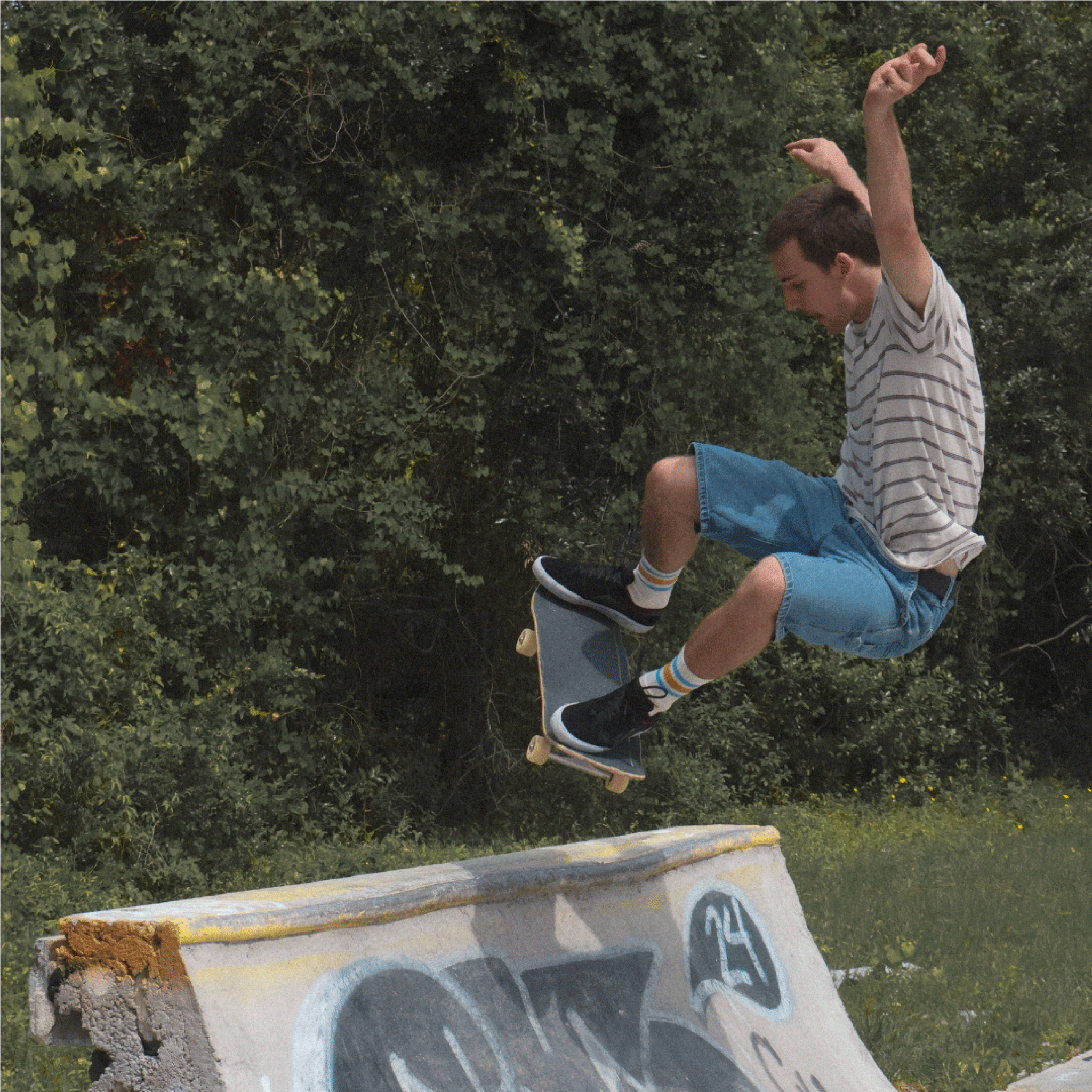 SOCCO Naturals | Columbia Blue & Brass Striped Crew