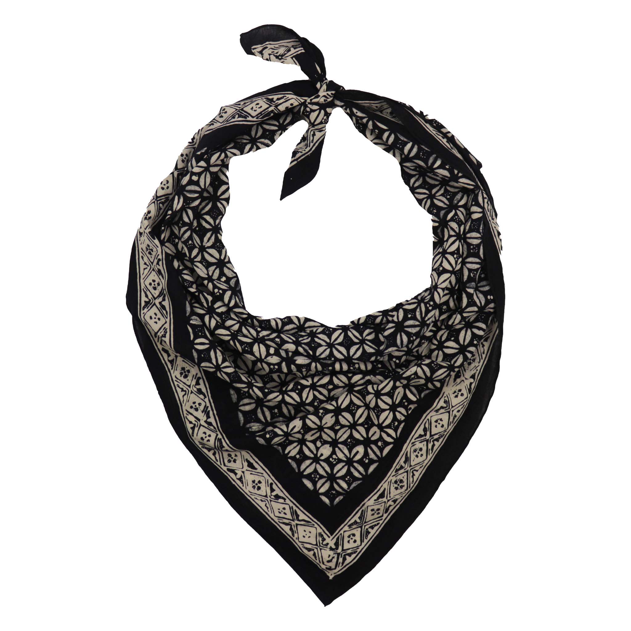 Large 39" Hand Dyed Batik Bandana, 100% Soft Cotton, Horn Beetle, Black White