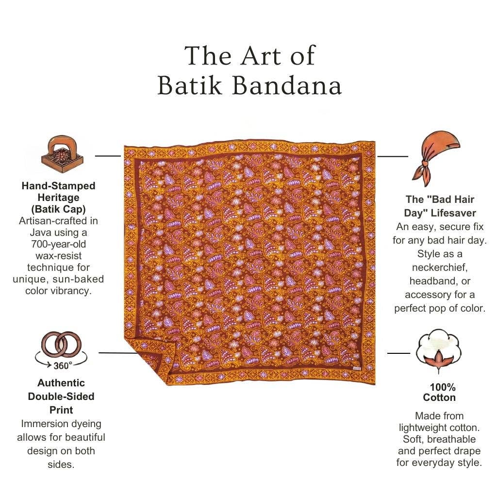Large 39" Hand Dyed Batik Bandana, 100% Soft Cotton, Dusky fern
