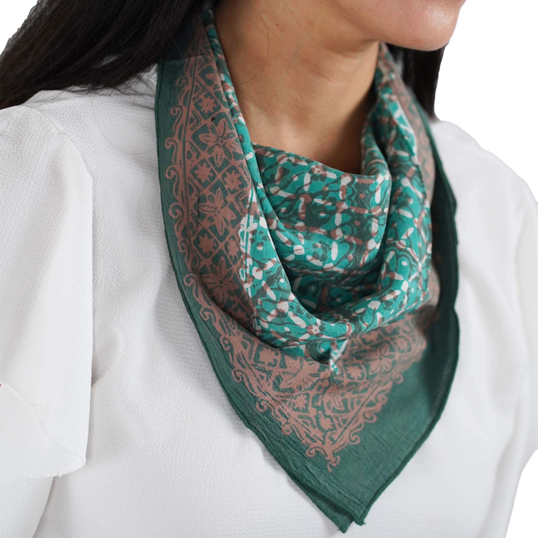 Hand Dyed Batik Bandana, Soft Lightweight Cotton, Leaf Grid