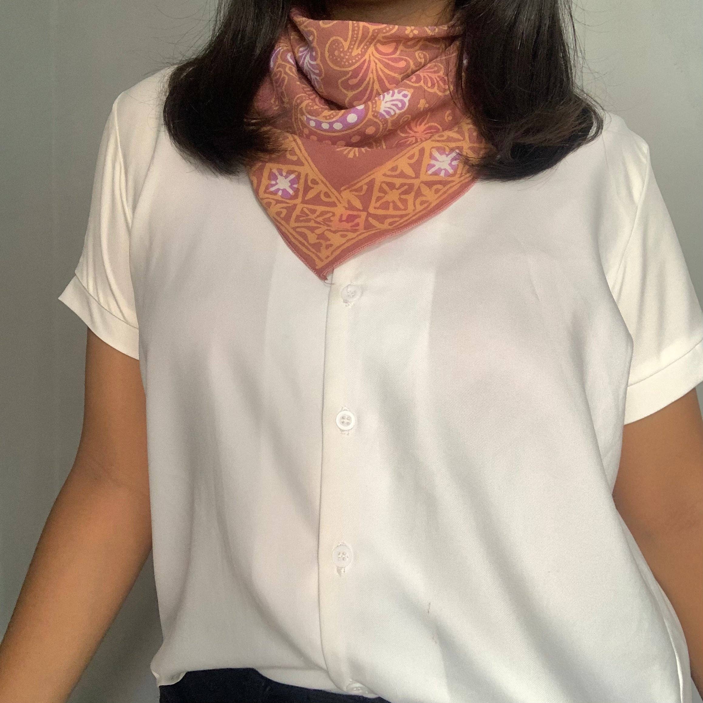 Hand Dyed Batik Bandana, 100% Soft Cotton, Dusky Fern, Pink, Yellow, Purple