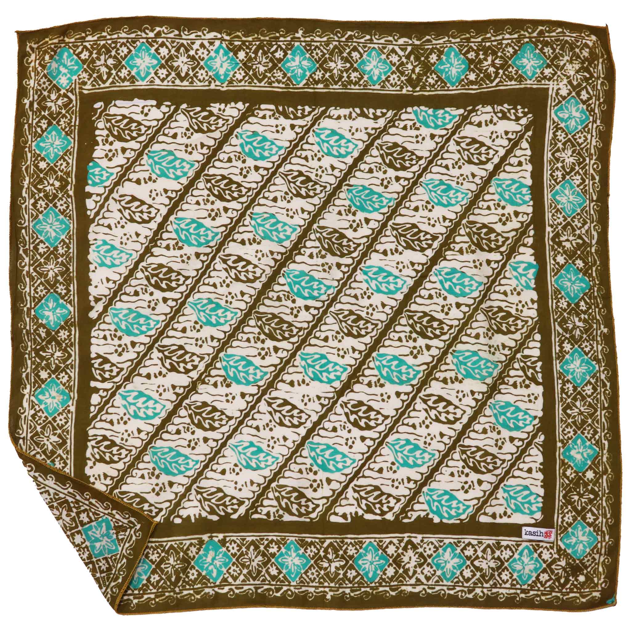 Batik Bandana, 100% Cotton, Leaf Lovers, Green, New, Drawn