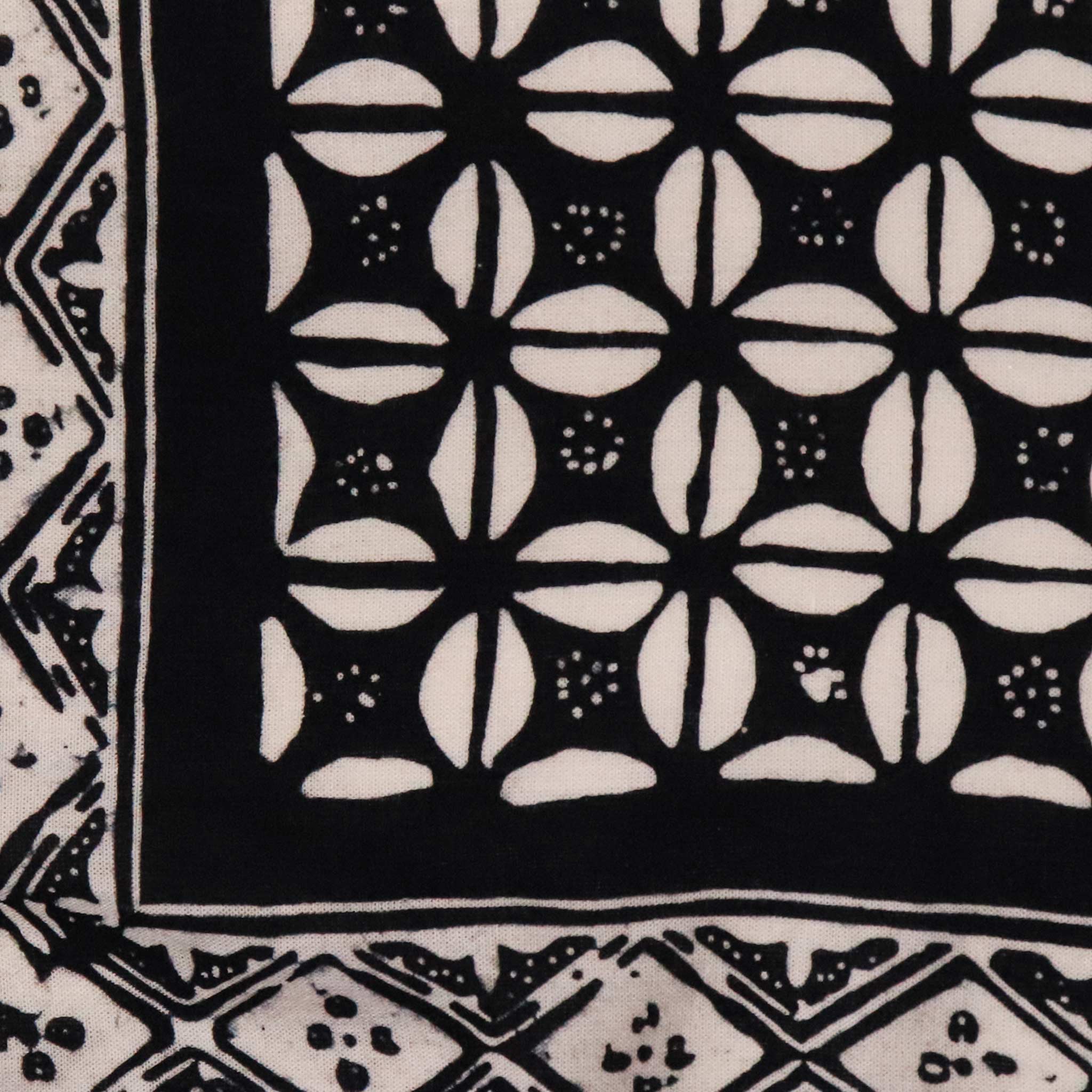 Large 39" Hand Dyed Batik Bandana, 100% Soft Cotton, Horn Beetle, Black White