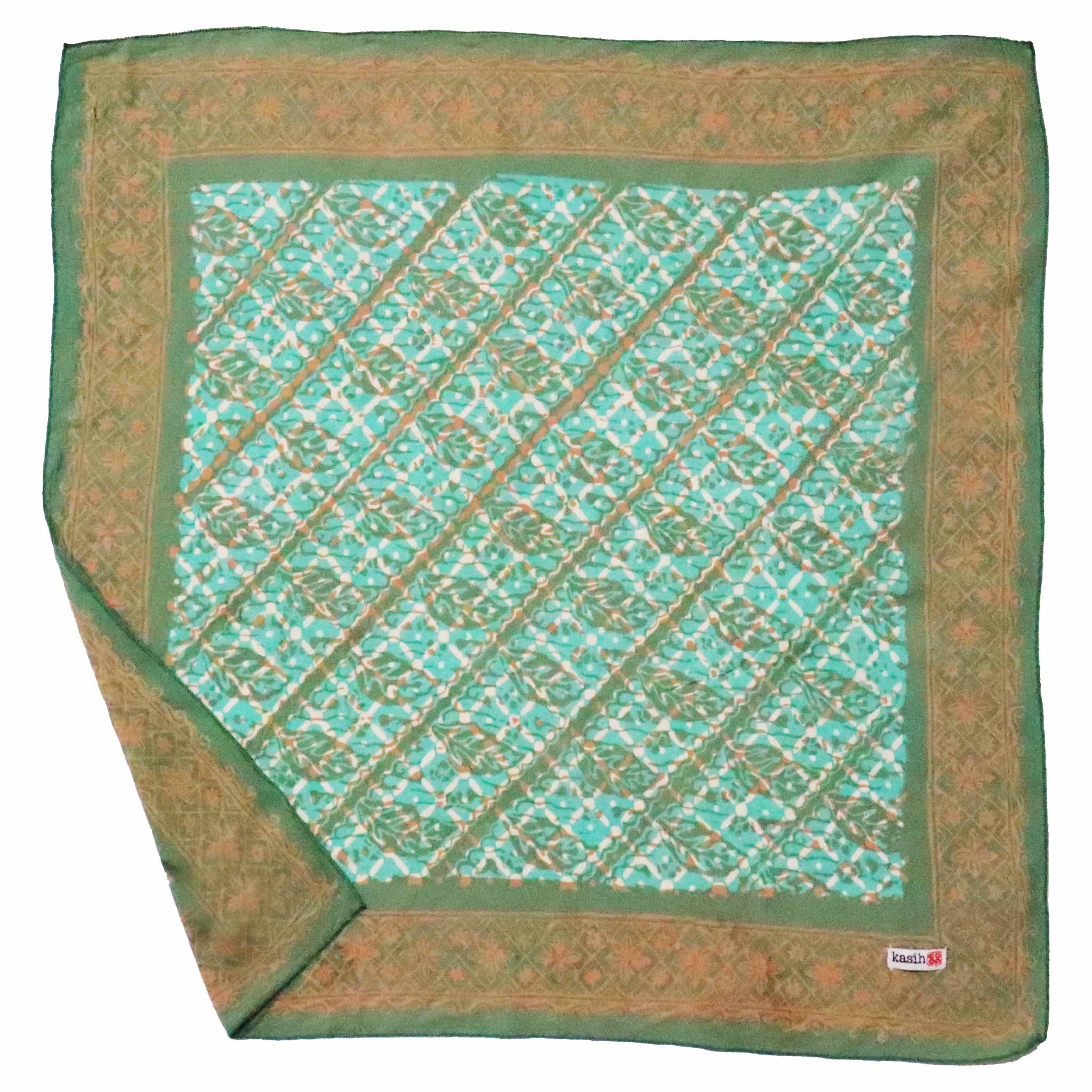 Hand Dyed Batik Bandana, Soft Lightweight Cotton, Leaf Grid