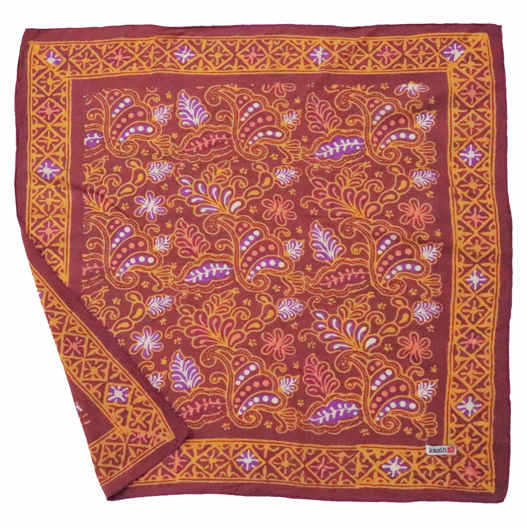 Hand Dyed Batik Bandana, 100% Soft Cotton, Dusky Fern, Pink, Yellow, Purple