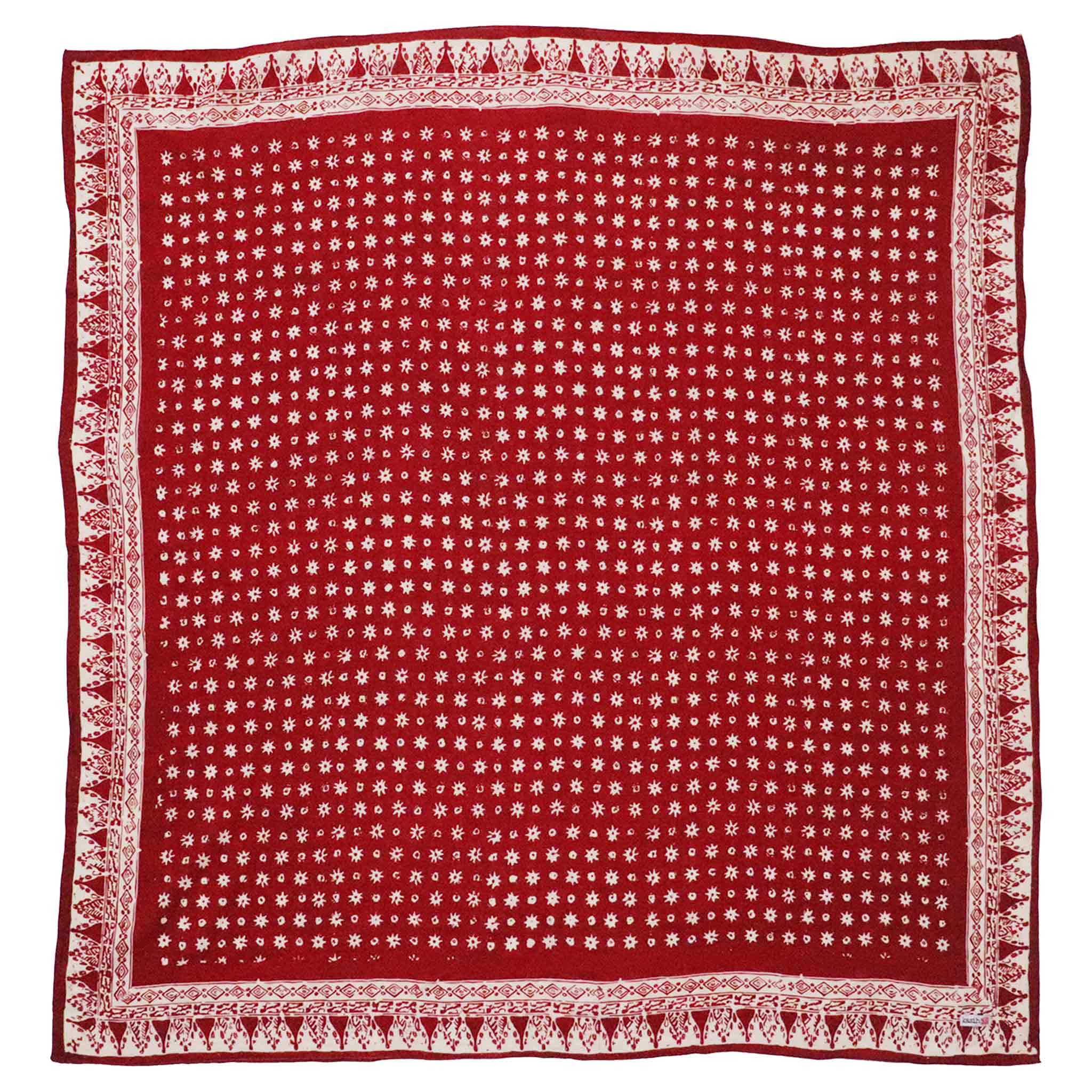 Large 39" Hand Dyed Batik Bandana, 100% Soft Cotton, Celebrations, Red, White