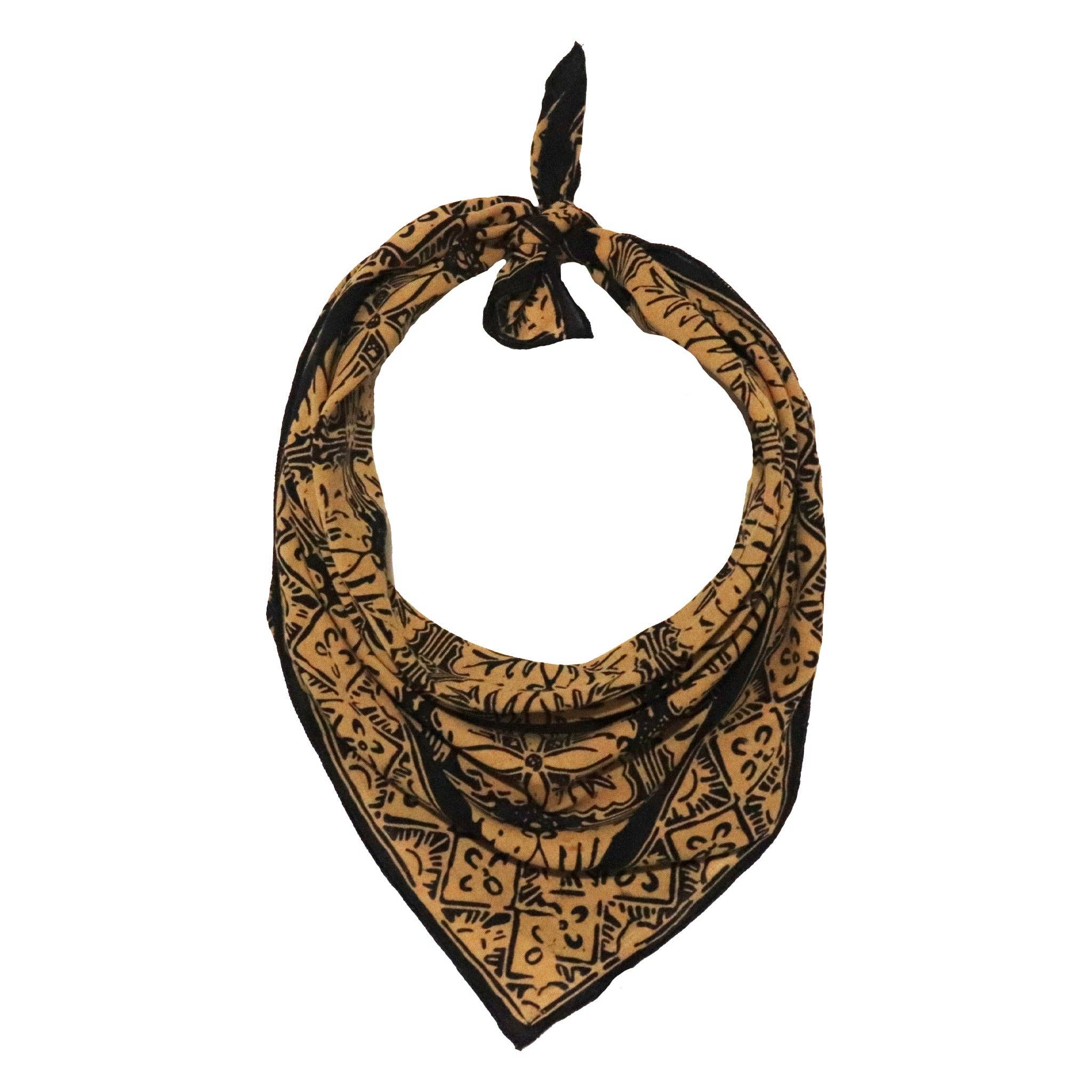 Hand Dyed Batik Bandana, 100% Soft Cotton, Harvest, Brown Black