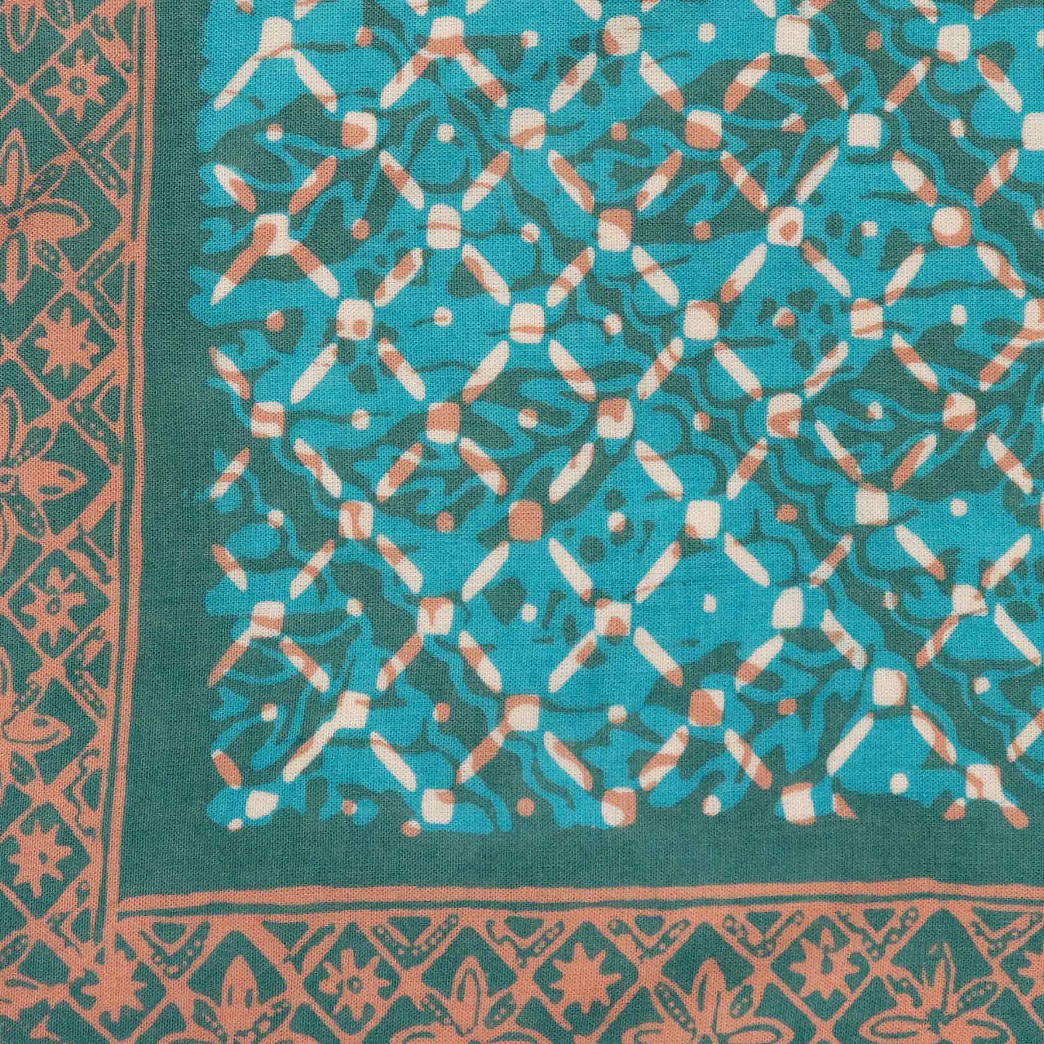 Hand Dyed Batik Bandana, Soft Lightweight Cotton, Leaf Grid
