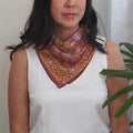 Hand Dyed Batik Bandana, 100% Soft Cotton, Dusky Fern, Pink, Yellow, Purple