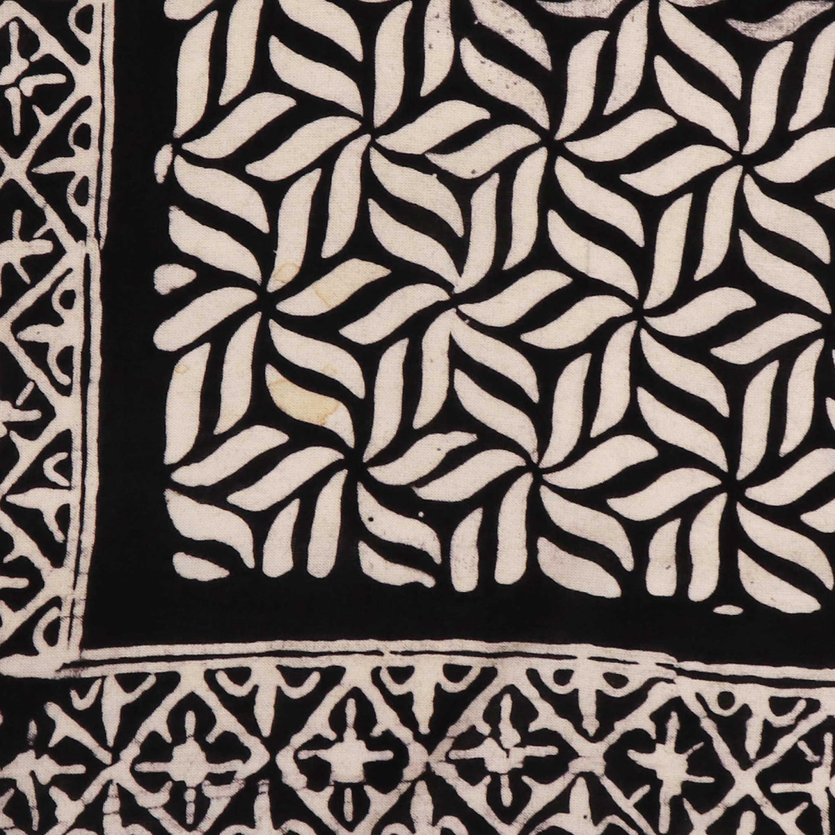 Hand Dyed Batik Bandana, 100% Soft Cotton, Onyx Pinwheel, Black White