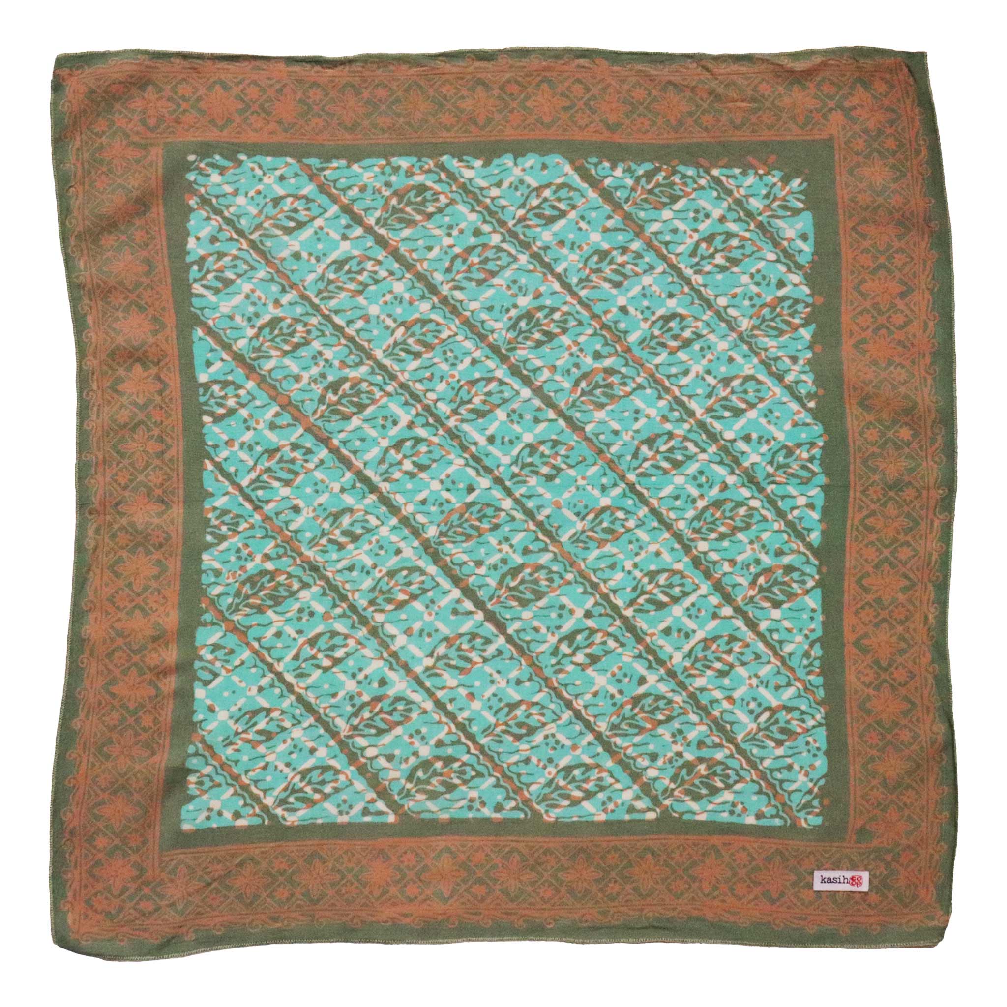 Hand Dyed Batik Bandana, Soft Lightweight Cotton, Leaf Grid