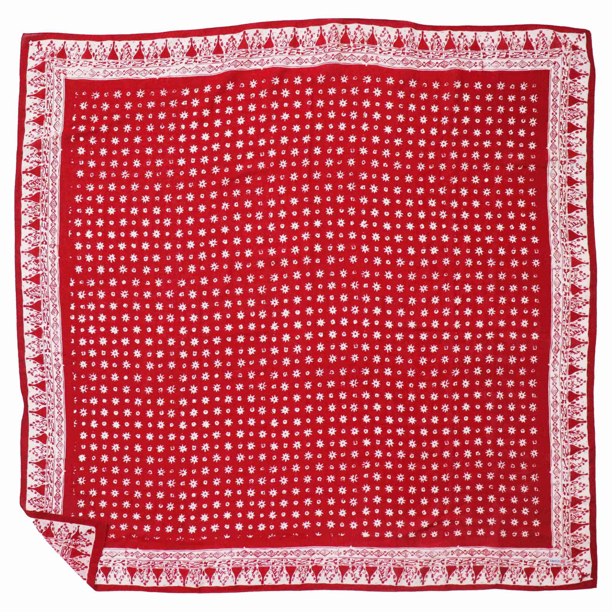 Large 39" Hand Dyed Batik Bandana, 100% Soft Cotton, Celebrations, Red, White
