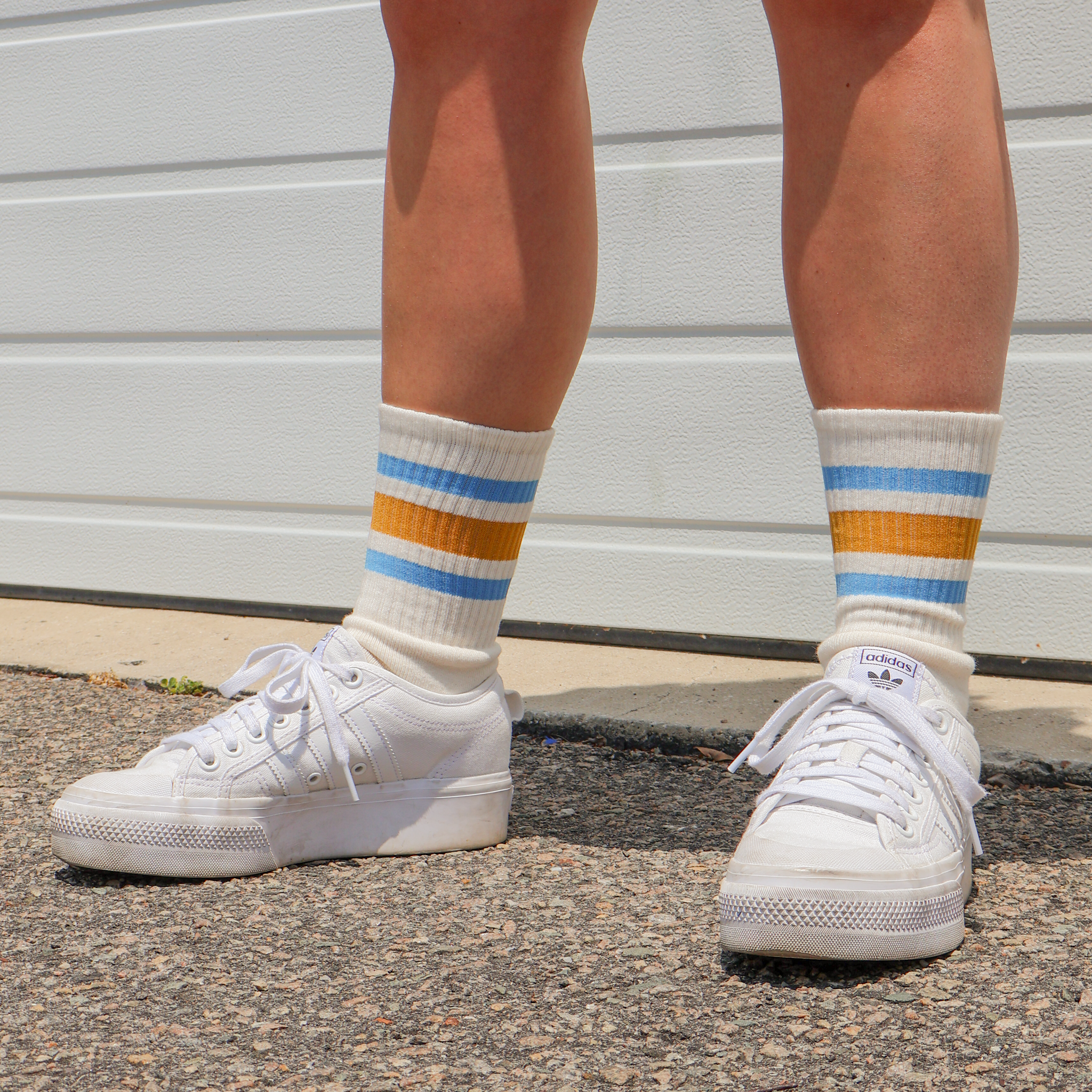 SOCCO Naturals | Columbia Blue & Brass Striped Crew