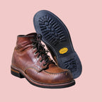 Moc toe boot resoled with vibram rubber sole and heel
