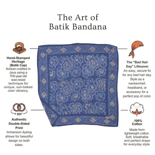 Batik Bandana Blue Roses, Lightweight 100% cotton, Hand Dyed Hand Painted