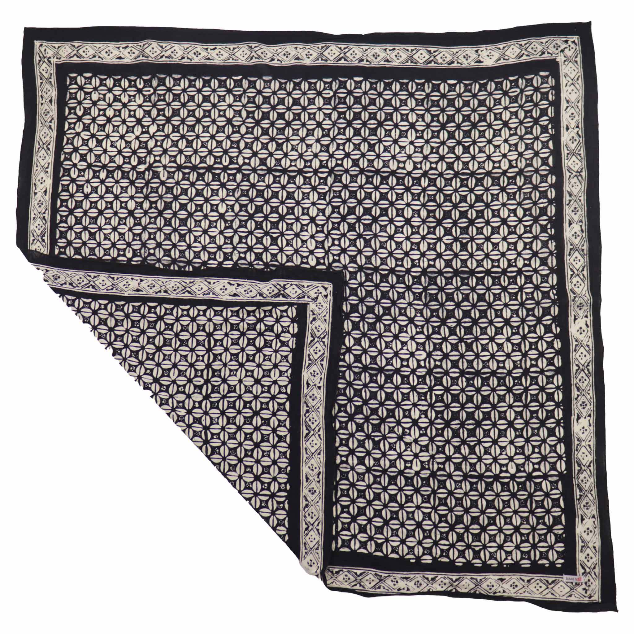 Large 39" Hand Dyed Batik Bandana, 100% Soft Cotton, Horn Beetle, Black White