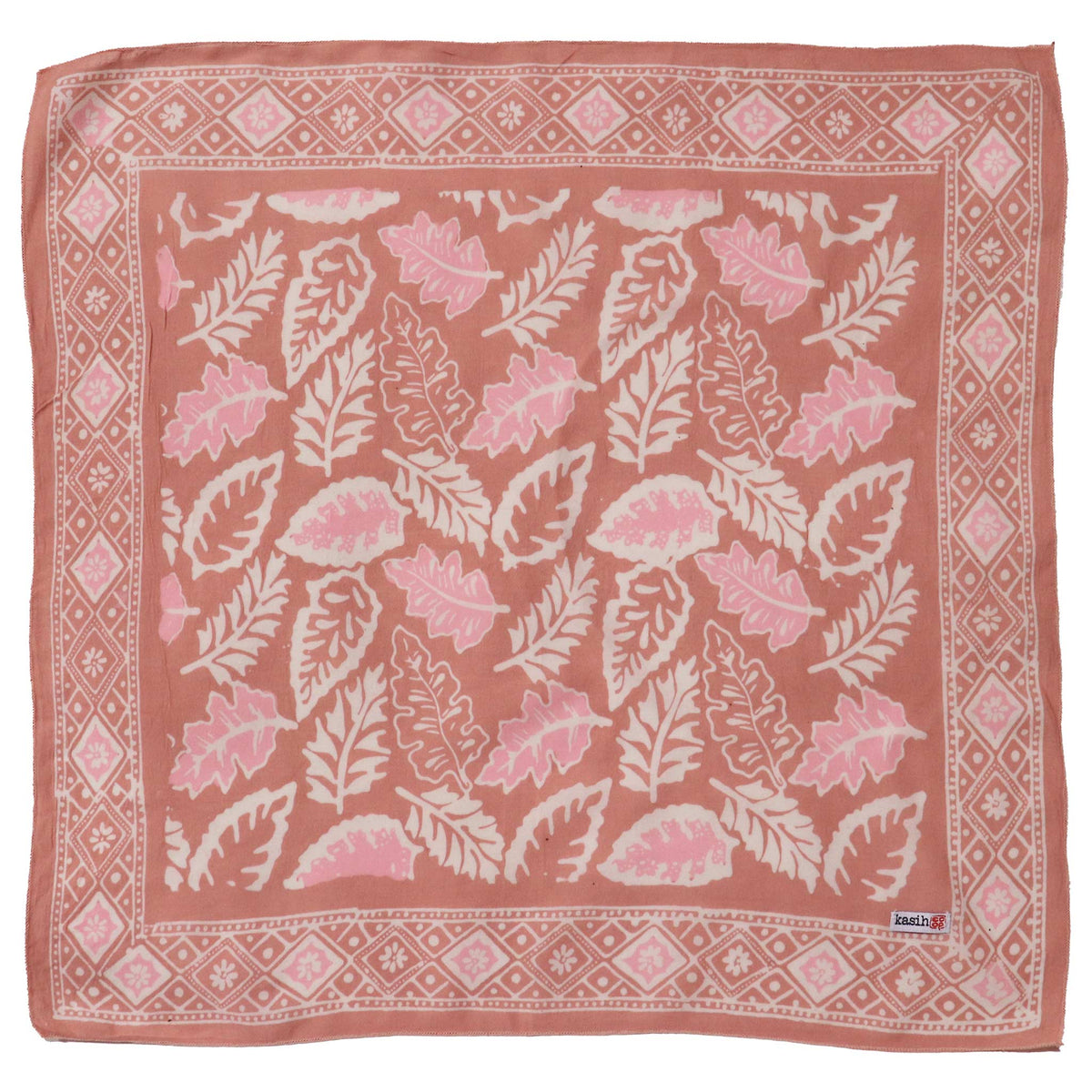 Hand Dyed Batik Bandana, Peach Pink Coral Leaves
