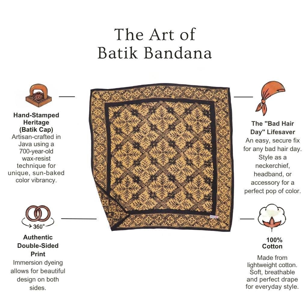 Hand Dyed Batik Bandana, 100% Soft Cotton, Harvest, Brown Black