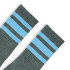 SOCCO Performance Crew | Carolina Blue Striped Socks | Dark Heather Grey