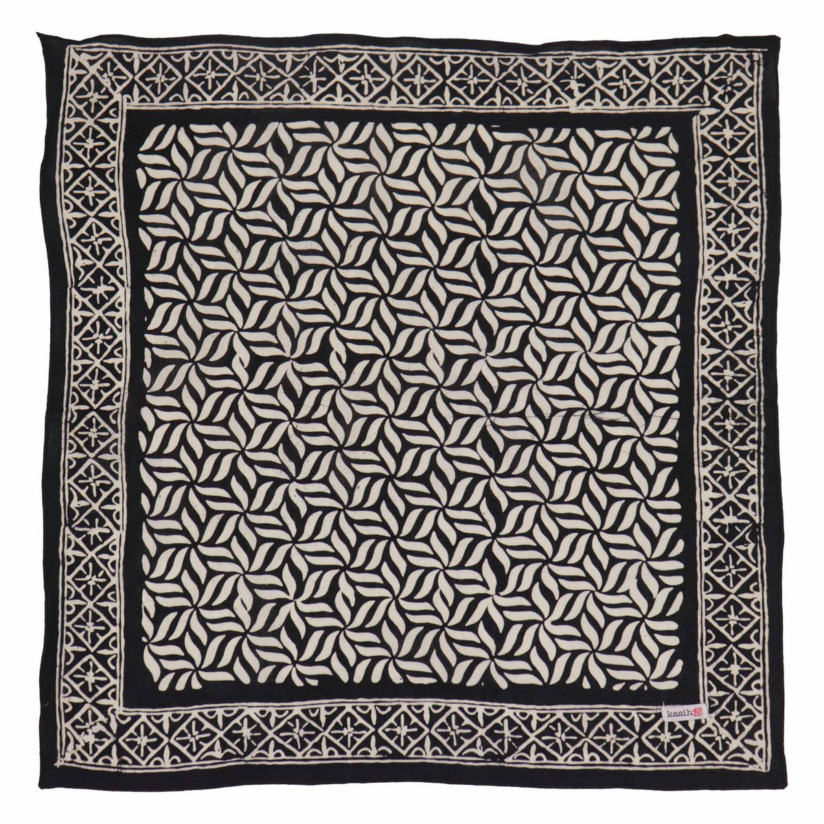 Hand Dyed Batik Bandana, 100% Soft Cotton, Onyx Pinwheel, Black White
