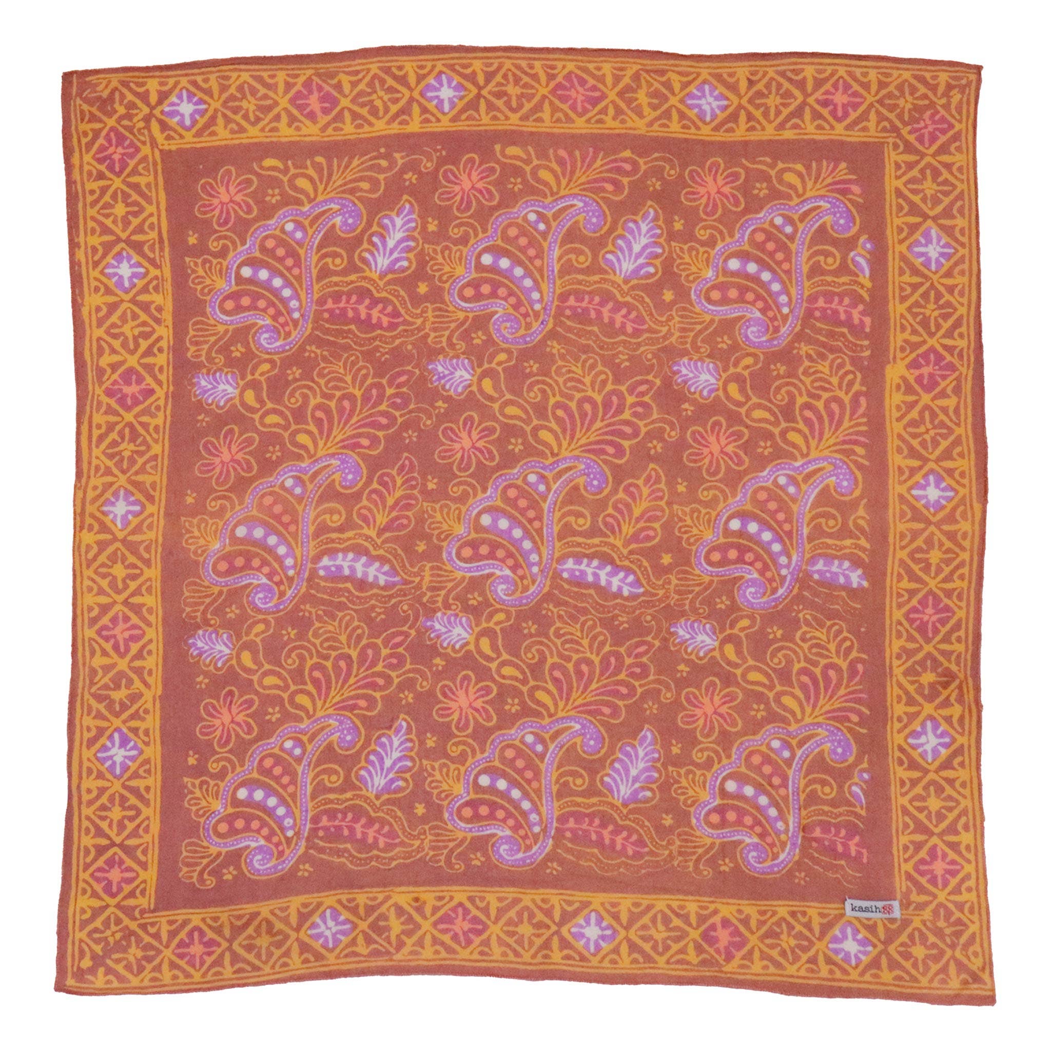 Hand Dyed Batik Bandana, 100% Soft Cotton, Dusky Fern, Pink, Yellow, Purple