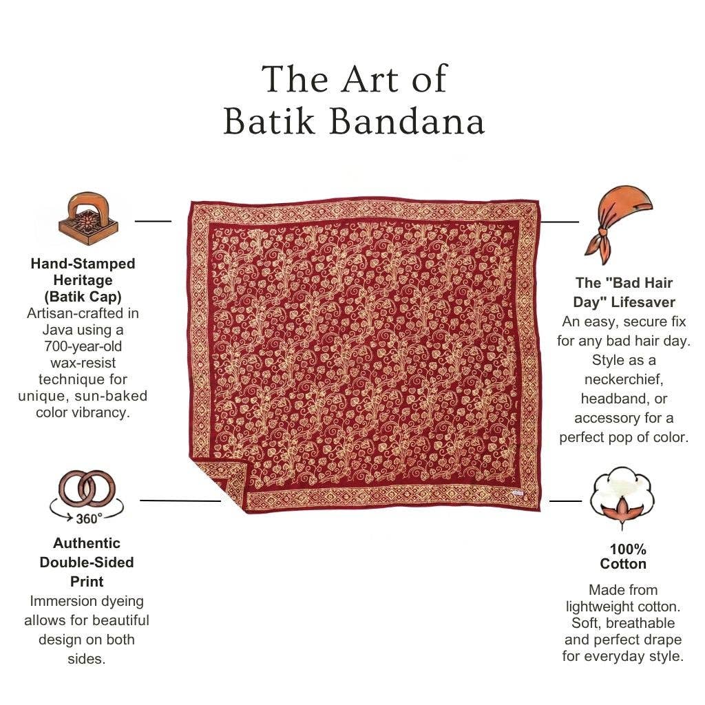Large 39" Hand Dyed Batik Bandana, 100% Soft Cotton, Charmed Canopy