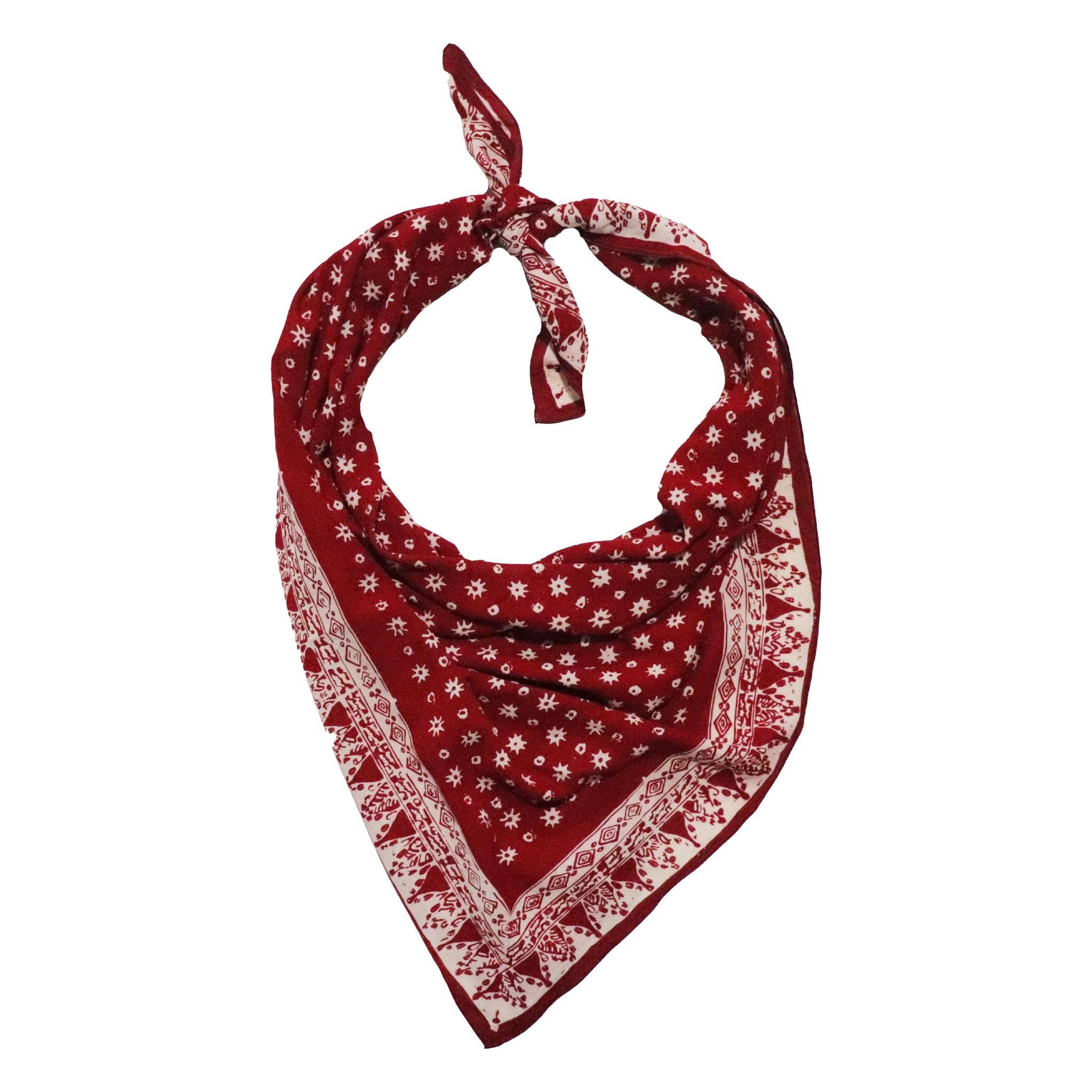 Large 39" Hand Dyed Batik Bandana, 100% Soft Cotton, Celebrations, Red, White