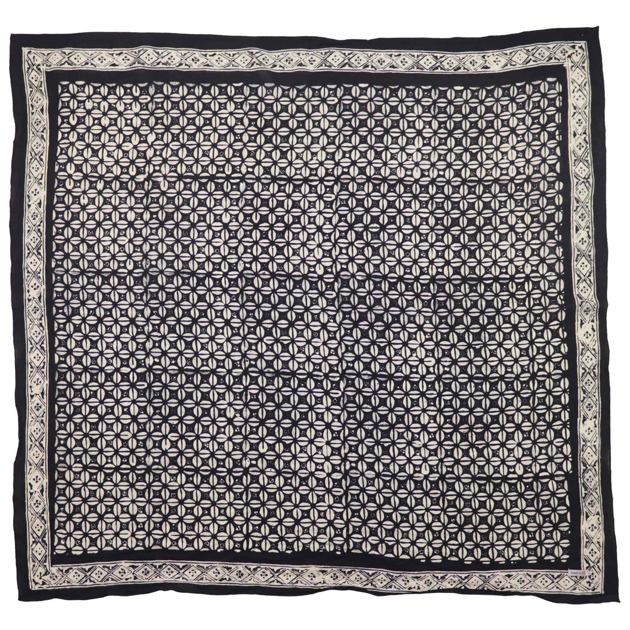 Large 39" Hand Dyed Batik Bandana, 100% Soft Cotton, Horn Beetle, Black White