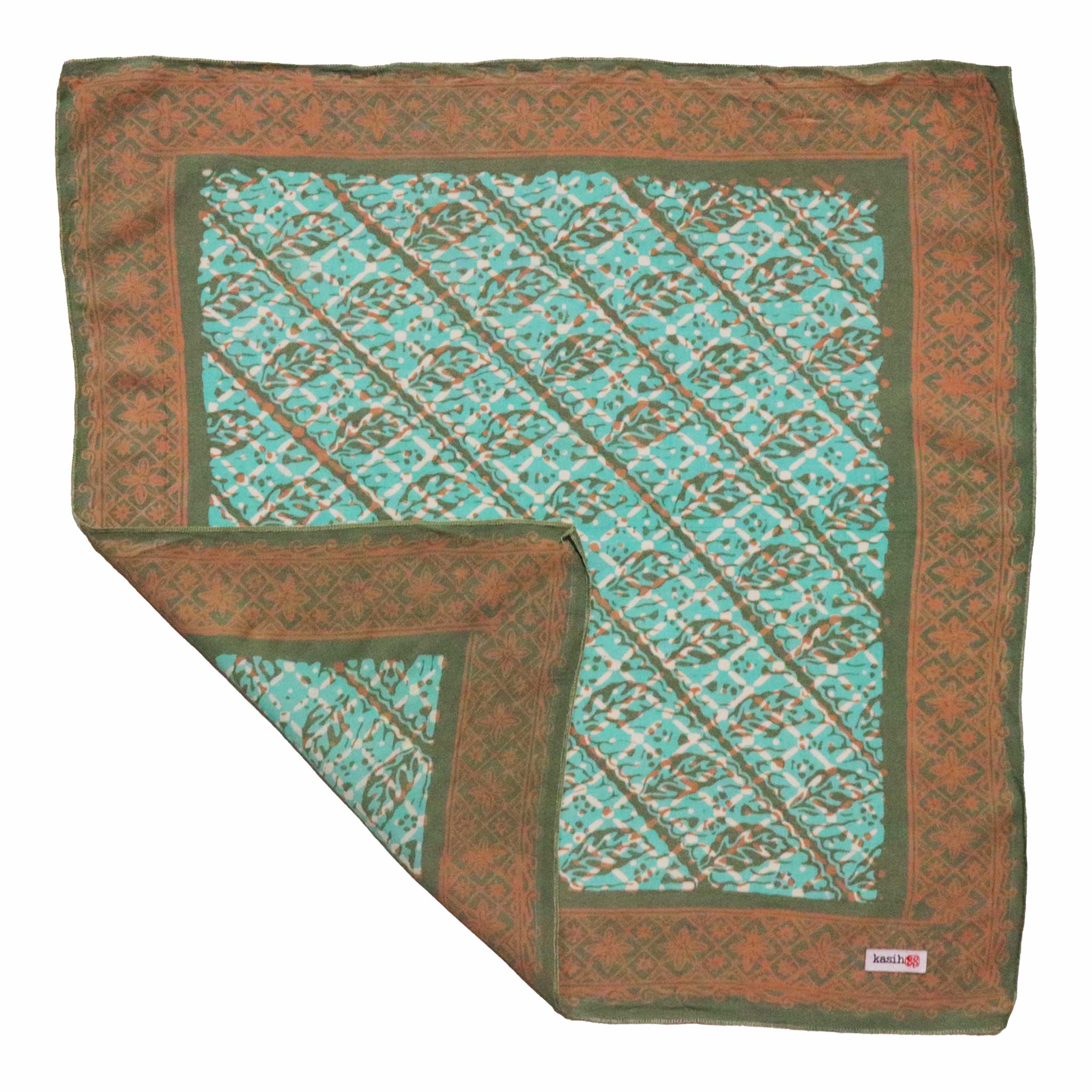 Hand Dyed Batik Bandana, Soft Lightweight Cotton, Leaf Grid