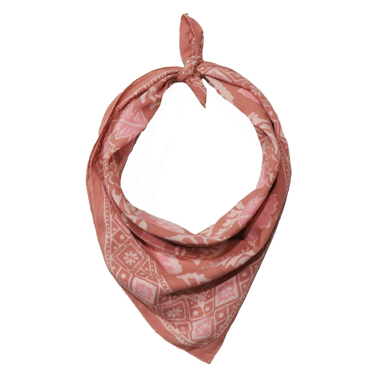 Hand Dyed Batik Bandana, Peach Pink Coral Leaves